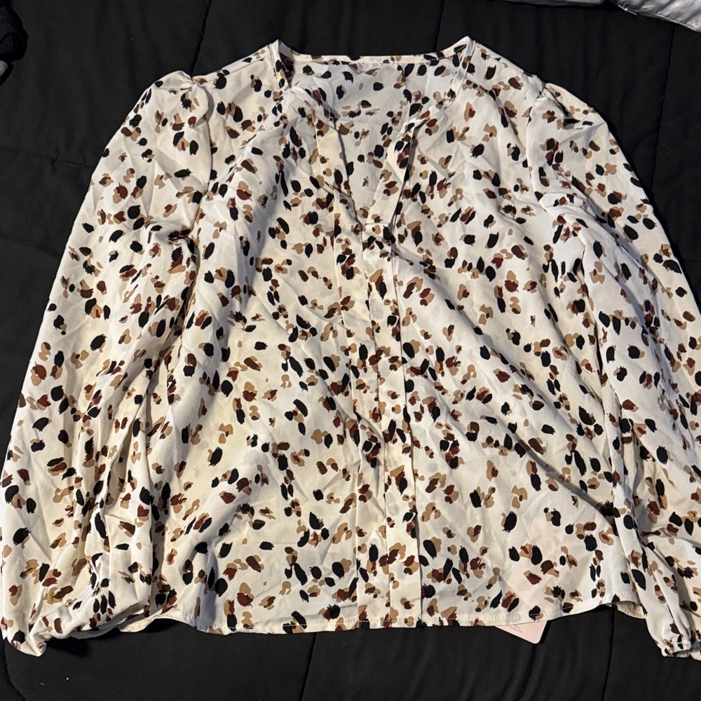 Stylish Women's Printed Blouse - White and Brown